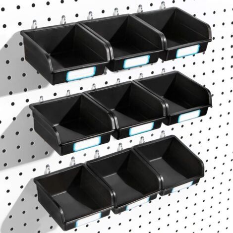 Lot de 10 bacs à panneaux perforés avec crochets – Pour rangement d'outils – Résistant jusqu'à 10 kg – Compatible avec trous de 1.6-2.5CM (1/2)
