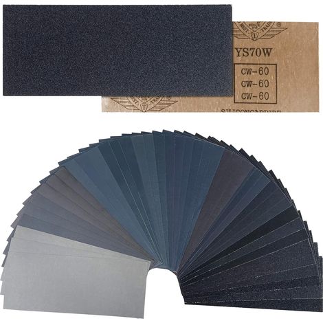 42 piezas de papel de lija, papel de lija húmedo/seco de grano 60 a 5000, papel abrasivo de 23 x 9 cm, papel de lija para automoción, papel de lija para manualidades, para metal, madera, paredes y coc (1/5)