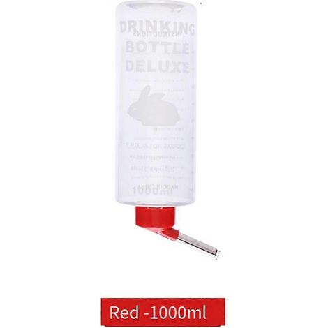 Bouteille d'eau de 1000 ml pour petits animaux, adaptée aux mangeoires pour cobayes, rouge (1/5)