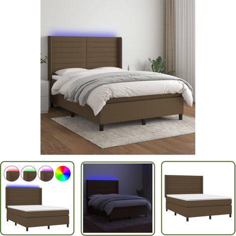 The Living Store Sommier à lattes de lit matelas et LED Marron foncé 140x190 cm - Sommier Tapissier - Lit Plateforme - Lit Avec Rangement - Lit Design - Lit Moderne (1/5)