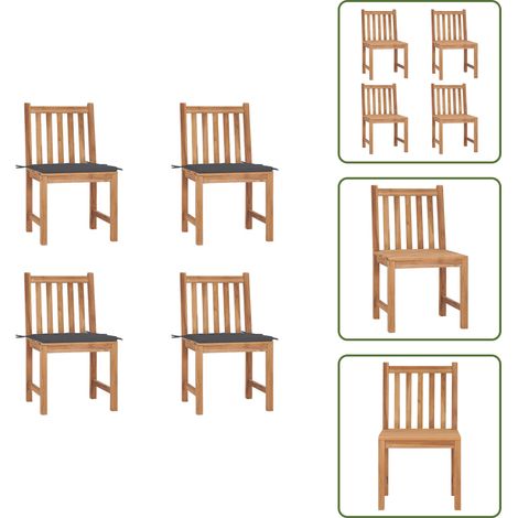 Chaises de jardin lot de 4 avec coussins Bois de teck massif - Chaise De Jardin - Mobilier De Jardin - Chaise En Bois - Chaises En Bois - Teck (1/5)