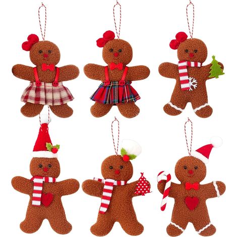 Décorations de Noël en feutrine : bonhommes en pain d'épice (6 pièces), pour sapin, intérieur, cuisine, maison, mur, fête, réunion (1/5)