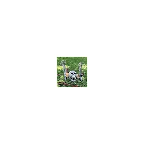 Sonstige Dekoartikel, Halloween Deko für draußen, realistische und gruselige Skelett Gartendeko, 3er Set Totenkopf Deko