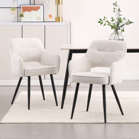 Wahson Lot de 2 Chaises en Chenille, Chaise de Salle à Manger Classique Chaise avec Accoudoirs, Chaise de Cuisine Avec Pied Métal pour Restaurant, Beige (1/5)