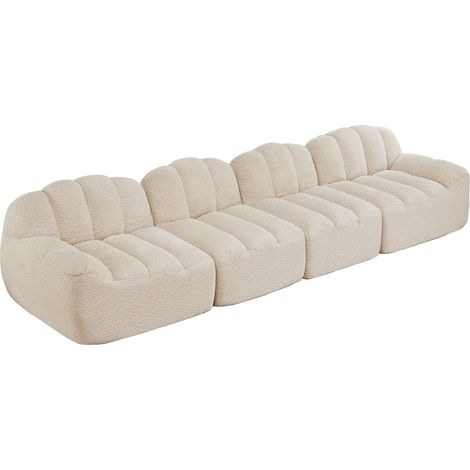 ELVMI Sofá modular 4 plazas en espuma 32D, forma de concha, asiento amplio, en Fleece granulado, Beige Blanco (1/5)