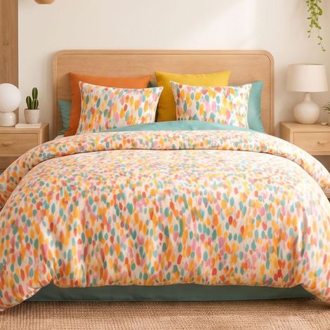 Parure housse de couette 240x220cm + 2 taies motif graphique multicolore 100% coton - MILIANO (1/4)