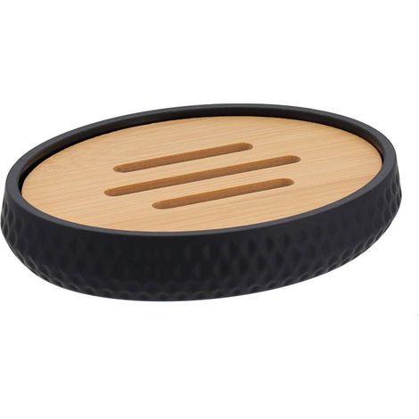 Portasapone in abs a nido d'ape con effetto gomma e bambù - nero - Tendance