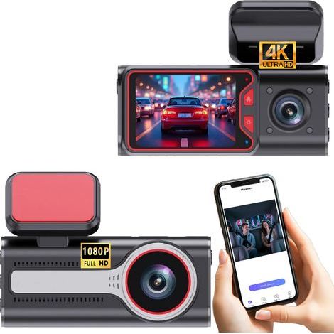 Dashcam, Avant et arrière Deux en Un Avant 4K + arrière 1080P, Grand Angle 170°, Large Plage Dynamique (WDR), Fonction de Vision Nocturne, capteur G, Moniteur de stationnement 24h/24 (1/5)