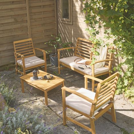 Conjunto de jardín de madera de acacia para 4 personas, Chloe, Beige, 120.5x61x81 cm (1/5)