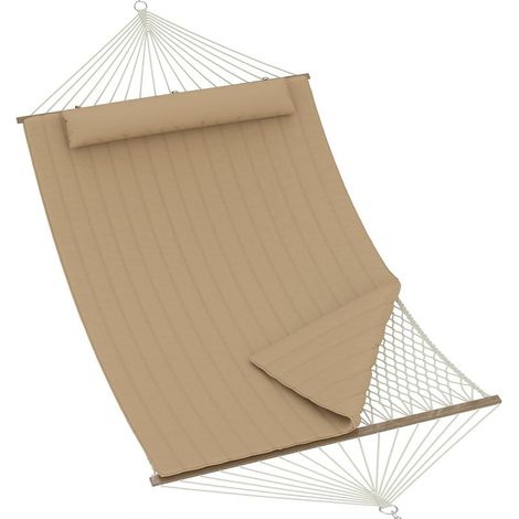Hamac 2 Places avec Support Réglable en Acier - Avec Oreiller Doux - Charge Max 225 kg - Marron - Jardin, Terrasse & Camping (1/5)