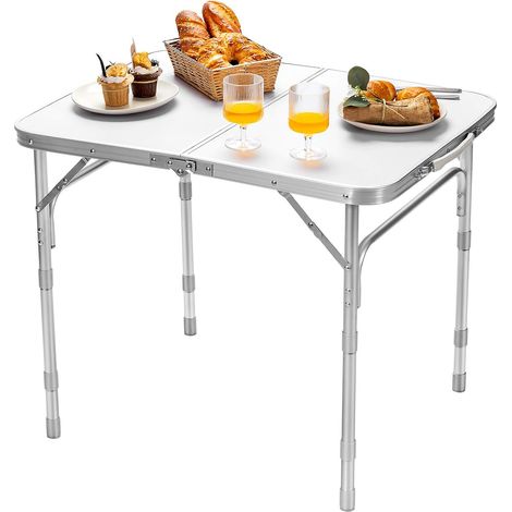 COSTWAY Campingtisch Klapptisch Falttisch Gartentisch Koffertisch Biertisch, Balkontisch mit Tragegriff, Flohmarkttisch belastbar bis 150kg, Esstisch Weiss 80x60x33/55/65cm (1/5)