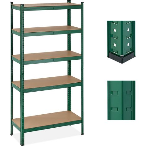 2 x heavy-duty shelving unit, 5 shelves, HWD 180 x 90 x 40 cm, 875 kg capacity, metal, storage rack for garage, green