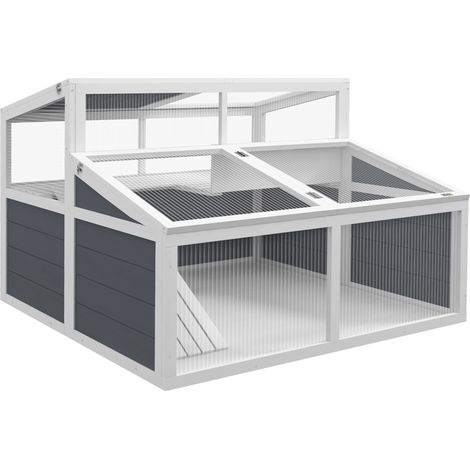 Enclos extérieur pour tortue avec toit polycarbonate, 2 espaces, 3 portes, rampe, 115x115x82 cm gris (1/5)
