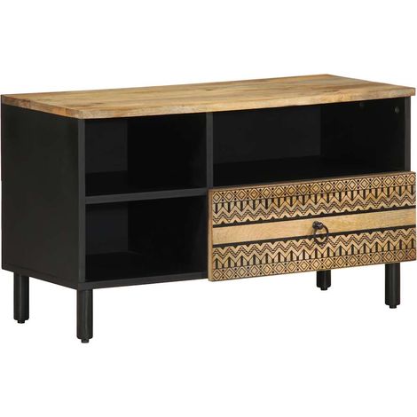 TV-Schrank Schwarz 80x33,5x46 cm Raues Mangoholz