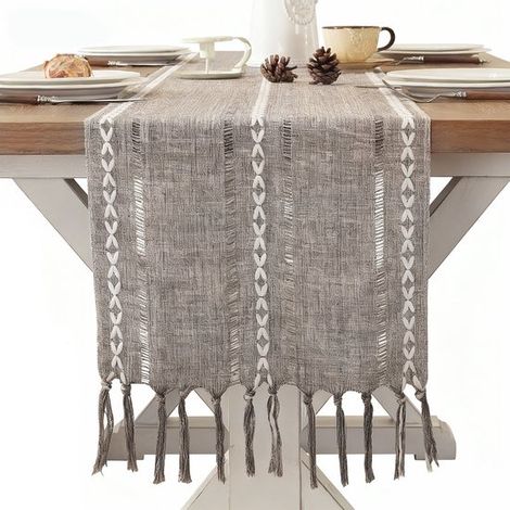 Camino de mesa de lino y algodón,Camino de mesa blanco estilo rústico,90 cm de largo,Ideal para comidas,fiestas y uso diario,33 x 120 cm (1/5)
