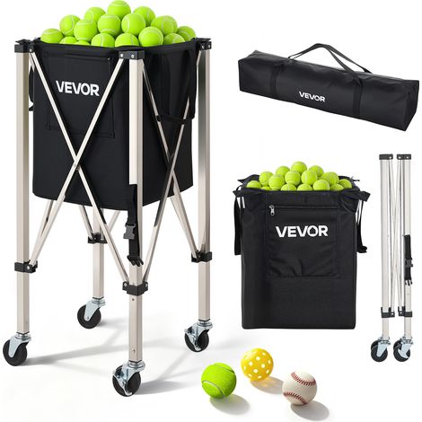 VEVOR Carrello Porta Palline da Tennis Pieghevole con Cestello, Capacita di 200 Palline da Tennis, Cestello con Ruote Scorrevoli, in Acciaio Inox, Borsa Portaoggetti, per Allenamento e Insegnamento (1/5)