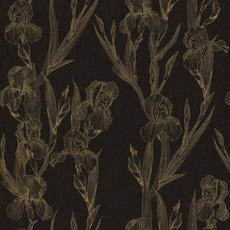Papiers peints tendances pour chambre d'adulte | Tapisserie à motifs fleuris noir et brun | Papier peint intissé idéal pour style vintage - 10,05 x 0,53 m (1/5)