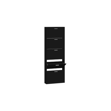 Armoire à chaussures en bois Puerto L59xH169xP17 – 5 portes rabattables-Noir (1/5)