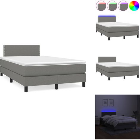 Sommier à lattes de lit matelas LED gris foncé 120x190 cm tissu - Sommier Tapissier - Lit Avec Led - Matelas À Ressorts Ensachés - Tête De Lit Ajustable - Éclairage LED (1/5)