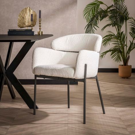 Chaise fauteuil en tissu bouclé blanc BOUCLY (lot de 2) (1/4)