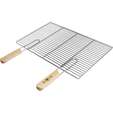 ECD Germany Grille de Barbecue 54x34 cm en Acier Inoxydable, Accessoire de BBQ Double Manche, Poignées en Bois, Rectangulaire Solide et Stable Antirouille pour Barbecues à Gaz, à Charbon et Foyers