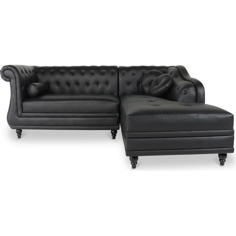 Canapé d'angle droit Empire Noir style chesterfield (1/3)