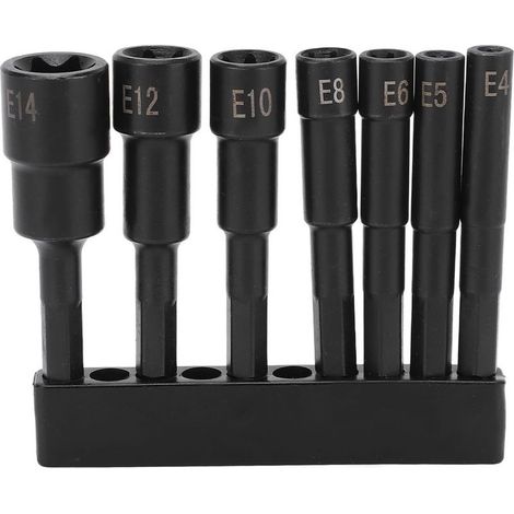 Mandrin à douille hexagonale en fleur de prunier, ensemble de 7 pièces, 1/4 pouces de diamètre E4 E5 E6 E8 E10 E12 E14 CRV, clé à vis antivol (1/5)