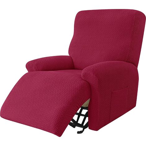 Stretch-Sesselbezug, 4-teilig, Jacquard-Stoff, rutschfest, abnehmbar und waschbar, Weinrot (1/5)
