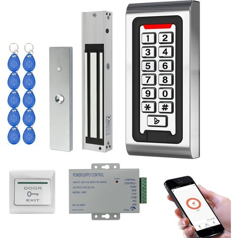 Système de Contrôle d’Accès avec Clavier à Code Métal IP68, Alimentation 12V 3A, Serrure Électromagnétique 280kg (600lbs) Finition Brossée, Bouton de Sortie + 10 Badges 125kHz(5) (1/5)