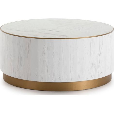 Table basse ronde bois massif blanc et métal doré D 104cm (1/3)