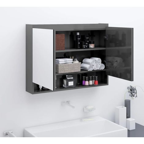 Bathroom Mirror Cabinet 80x15x60 cm MDF Shining Grey vidaXL (1/5)