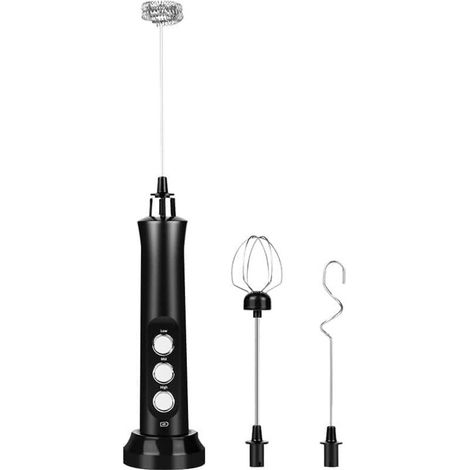 Montalatte elettrico - Serie frullatore a immersione - Asta per schiumare 3 in 1 - Frullatore da cucina ricaricabile - Per cappuccino, cioccolata calda e pasta - Nero