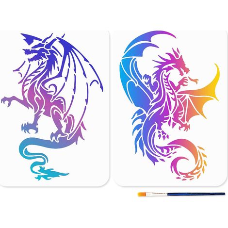 2 Pochoir de Dragon A4 pochoirs de Dragon Volant avec Ailes 29.7×21cm Pochoirs D'Artisanat Animal Réutilisables avec Pinceau pour Peinture Sur Fenêtre en Bois Projets de Bricolage (1/5)