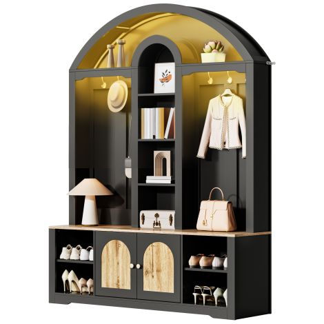 Armoire multifonctionnelle pour chambre ou entrée, équipée d'un porte-chaussures, d'étagères et de patères. Un meuble vestiaire en MDF robuste au design moderne, offrant un espace de rangement pratiqu (1/5)