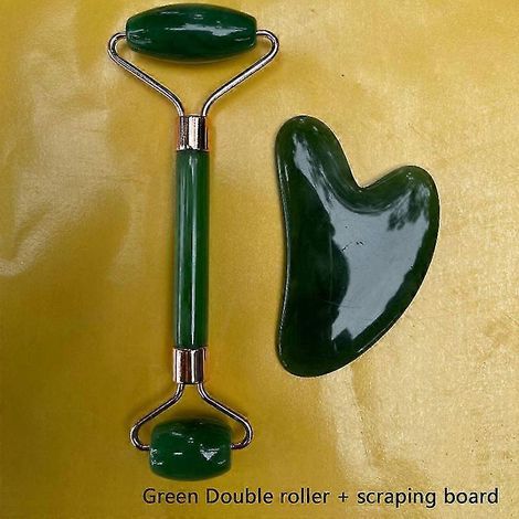 2-teiliges Set Gesichtsmassagegerät, Nackenroller, Gua-Sha-Schaber, Lifting- und Faltenentfernungs-Set – Grün A (1/5)