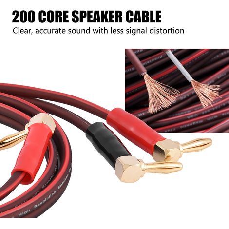 Câble d'enceinte haute fidélité en cuivre pur, connecteurs banane coudés en L, fil rouge et noir, 1,8 mètre