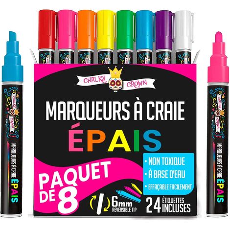 Stylo Craie Multicolore (Lot de 8) - Marqueurs à Effaçage à Sec Pour Tableaux Noirs, Enseignes, Fenêtres, Verre - 6 mm (1/5)