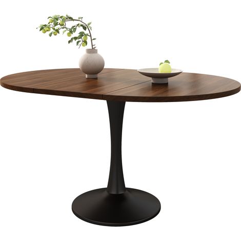 ELVMI Mesa de Comedor Extensible Ovalada con 1 Tablero Elevable para Comedor en MDF, Nogal, 140×100×75 cm (1/5)