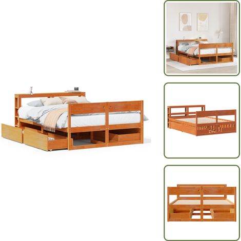 The Living Store Estructura de cama sin colchón madera maciza marrón 135x190 cm - Estructura de cama