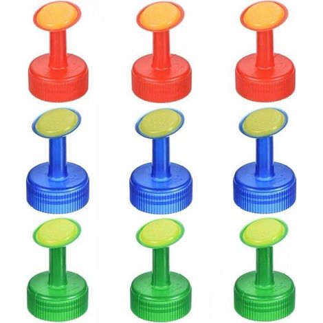 9 pièces bouchons d'arrosoir, embouts d'arrosage 28 mm, têtes de bouteille pour jardinage, rouge/vert/bleu (1/4)