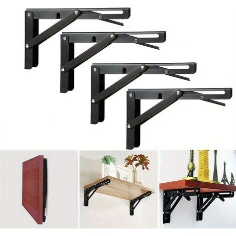 Supports pliables de 10 pouces pour étagères ou tables pliantes de bricolage, supports d'étagère en L pliables, charge maximale de 300 lb, 4 pièces (1/5)