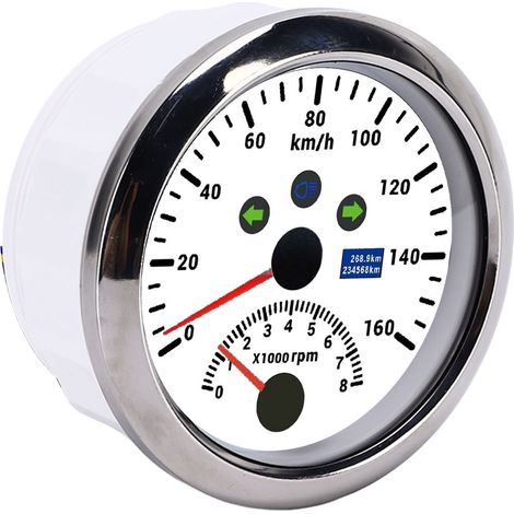Compteur GPS 85mm 160km/h Tachymètre 0-8000tr/min Jauge LCD Rétroéclairage Rouge pour Voiture Bateau Yacht Camping-car Camion Blanc (1/5)