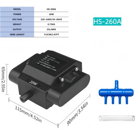 Pompe à air pour aquarium et bassin piscicole – Pompe électromagnétique silencieuse haute puissance pour oxygénation intense, compatible avec aquariums domestiques et élevage aquatique (1/5)