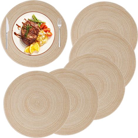 Set De Sous-Plats Ronds En Coton - Diamètre 35 Cm - Résistant À La Chaleur Jusqu’à 80 °C - Pour Table À Manger Cuisine Et Décoration De Fêtes - Lot De 6 (1/5)