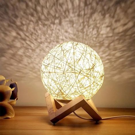Lampe de chevet en rotin - HZDHCLH - Résistant aux chutes - Rechargeable USB - LED (1/4)