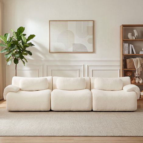 3-Sitzer-Sofa 288 × 101 × 69 cm aus weißem Chenille, komfortabel – MEUBLIV (1/5)