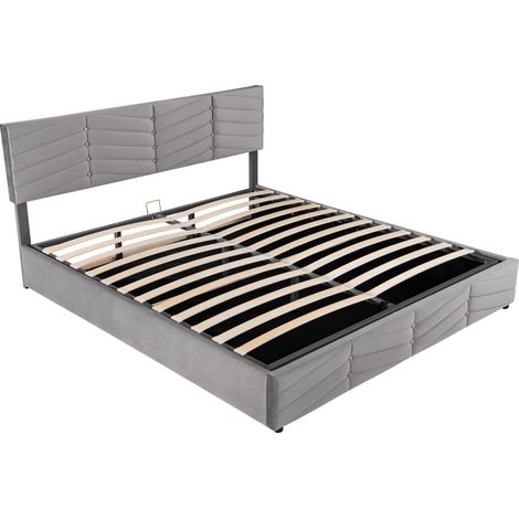 Cama canapé doble de terciopelo gris 180 x 200 HOMVRA (1/5)