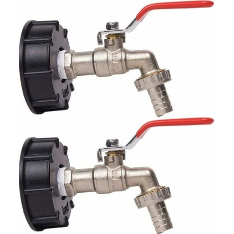 Robinet Cuve 1000L Robinet Recuperateur Eau De Pluie, Adaptateur De Réservoir d'eau IBC 1/2quot Double Robinet Recuperateur Eau De Pluie,Robinet en Laiton Fabriqué en PP Filetage Gros 60 Mm (2pcs) (1/5)