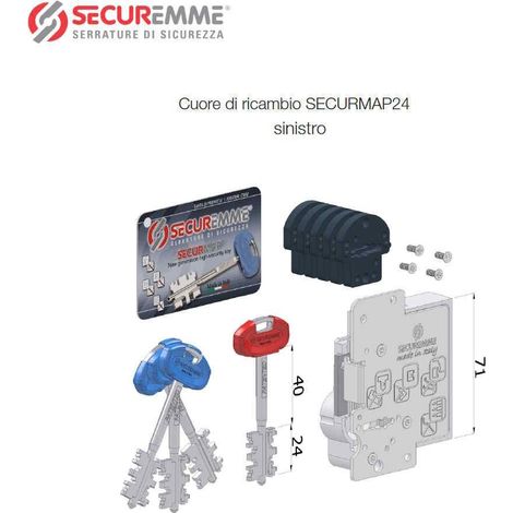 CUORE DI RICAMBIO SECUREMME SINISTRO SECURMAP24 / 3+1 CHIAVI DOPPIA MAPPA L.85mm.