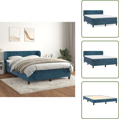 Boxspringbett mit Matratze Dunkelblau 140x200 cm Samt - Samtbett - Boxspringbett - Doppelbett - Bettauflage - Matratze (1/5)